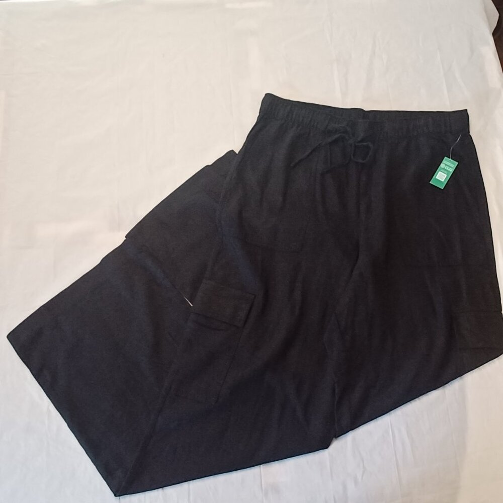 NWT GAP  Black Pull On Mid Rise Wide Leg Linen Pants Lightweight - Picture 8 of 14